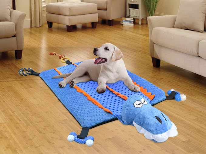 Idepet Dog Play Mat,Puppy Toy Mat with Chew Toys Multiple Dog Puzzle Interactive Toy Pet Playing Mat for Small Medium Dogs Cats,All-in-One (Crocodile) | Dog Puzzle,Interactive Toy Pet Bed,for Small Medium Dogs Cats,All in one
