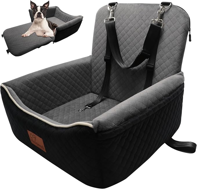 Dog Car Seat Bed 2 in 1 for Small/Medium Dogs up to 35 lbs,Adjustable Safety Leashes,Memory Foam with Soft Fabric Pets Travel Car Bed,Easily Installed in Front and Back seat,Removable and Washable.