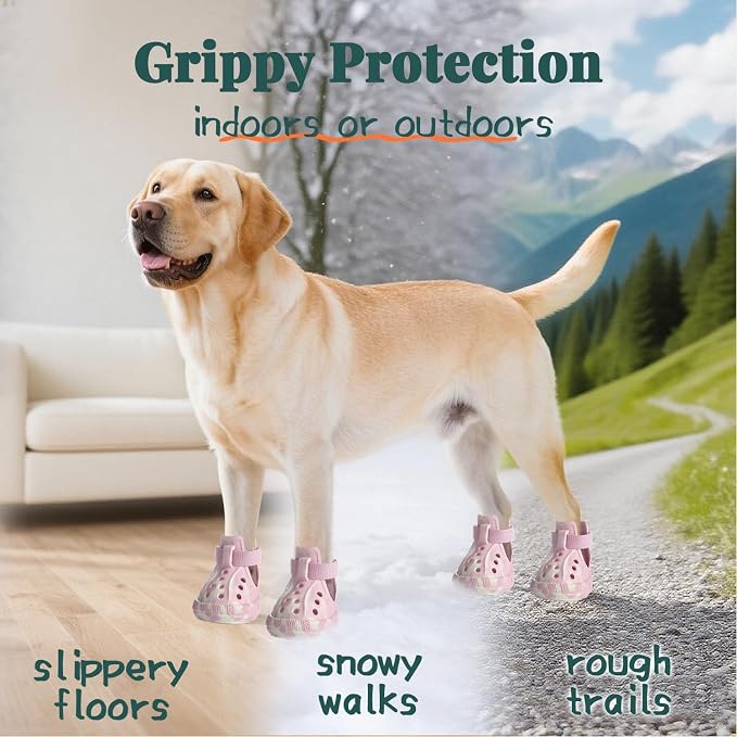 Dog Shoes for Hot Summer Pavement, Dog Shoes for Small Dogs, Waterproof Dog Boots & Paw Protectors, Non-Slip Dog Rain Booties, Easy Clean Sandals for Beach Pink Size 1