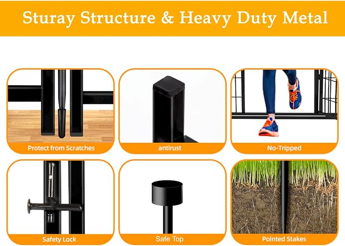 Getlay 36 in(H) Garden Fence, Wide Gate Low Threshold, 10 Panels Total 22.1 Ft(L) Heavy Duty Iron Animal Barrier Fence for Yard,Suitable for Indoor Or Outdoor Dog Fencing,Garden Border Fence