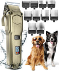 oneisall Dog Clippers for Grooming Thick Heavy Coats | Low Noise,Rechargeable Cordless,Stainless Steel Blade,IPX7 Waterproof,10 Guide Combs,for Thick/Double/Curly Hair, 676 Gold