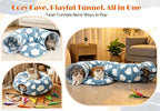Cat Tunnel Bed with Toys – Large Collapsible Play Tube (Blue) | Soft Tube for Indoor Kittens & Adult Cats – Perfect for Hide & Seek, Pouncing, and Cozy Napping, Space-Saving & Foldable