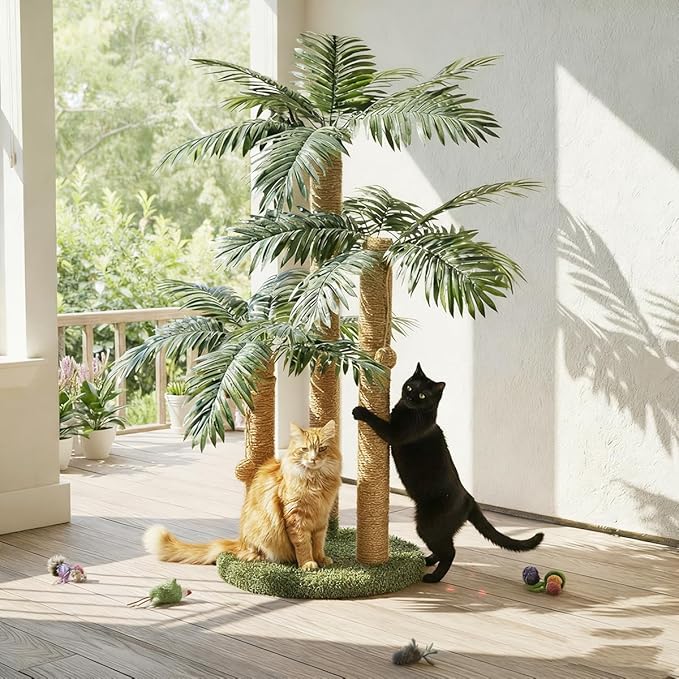 LEMONDA 31.5Inch Cat Scratching Post | Cat Scratcher Tree, Cat Scratching Posts,3 Scratching Poles,2 Interactive Dangling Balls, For Indoor Kitten & Adult Cats