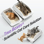 Stainless Steel High Sided XL Cat Litter Box, 2 Pack | High-sided design prevents urine leakage. Non-stick and easy to clean. Includes scoop (Gray)