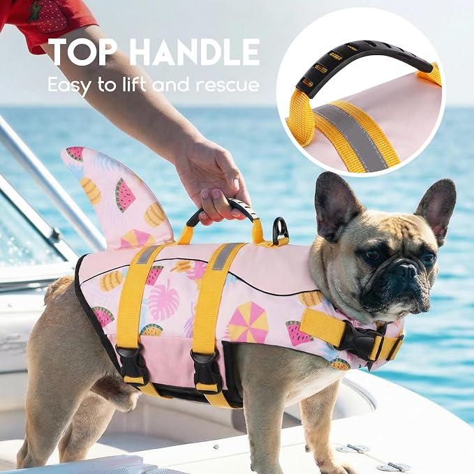 ASENKU Dog Life Jacket - Pet Safety Vest for Swimming & Boating, Shark Life Jacket with Floatation, Dog Lifesavers Swimsuits for Small Medium Large Dogs (Summerpink, S)