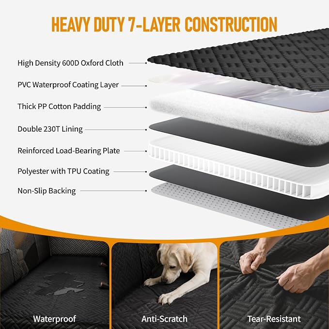 PROZAR Dog Car Seat Cover for Back Seat, Hard Bottom Back Seat Extender, Back Seat Pet Cover for Dogs - Supports 400lbs, Waterproof Heavy Duty Scratch Dog Hammock for Compact Cars/SUVs, 51in | Back Seat Pet Cover for Dogs - Supports 400lbs, Waterproof ...