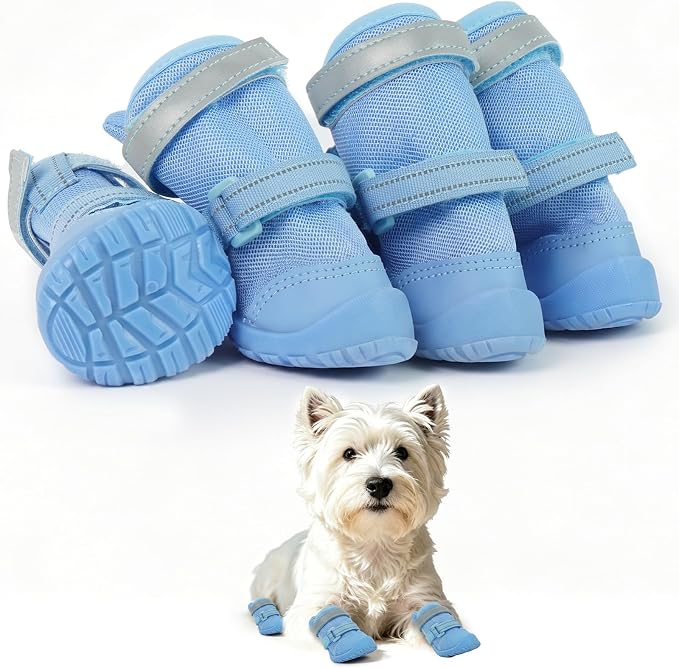 Breathable Hot Pavement Dog Shoes for Small & Medium Dogs(Blue, 3# | Adjustable Double Strap and Non-Slip Dog Boots Paw Protectors for Walking Running Hiking, Soft Comfortable Safe Easy to Wear
