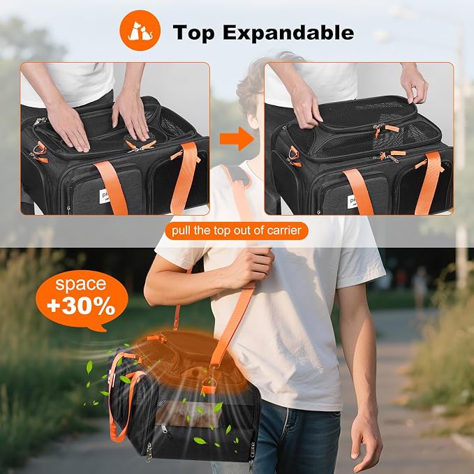pidipiti 19x13x9 top Expandable pet Carrier, for Small Dog/cat up to 10 lbs | TSA Approved,with 2 pockets,zipper lock,leakproof,good Visibility,for Southwest Lufthansa Airlines,Air Canada,Amtrak Train