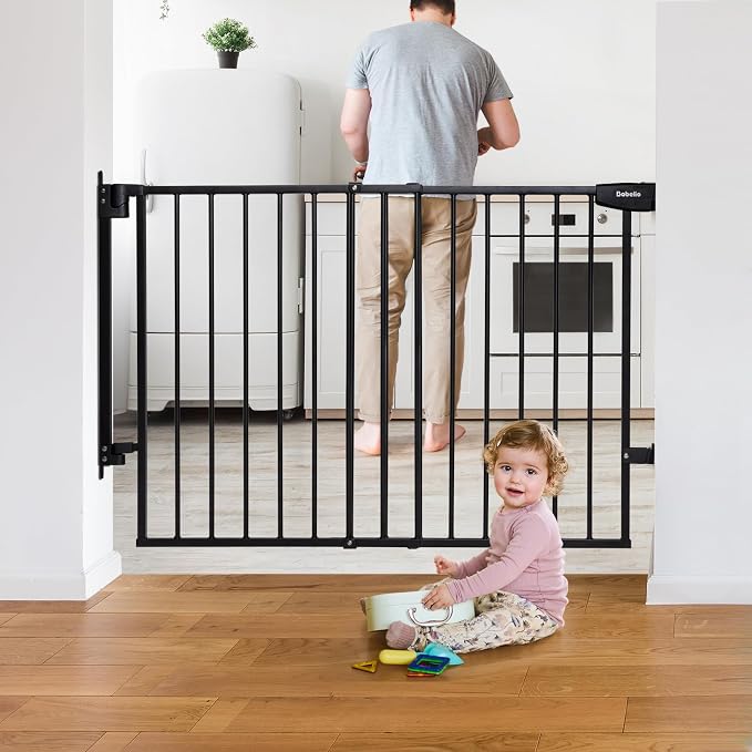 Babelio Extra Wide No Bottom Bar Baby/Dog Gate, 28" H, 29.7-46.5" W, Black | Hardware Mount Pet Gate for Indoor Doorways and Hallways with Auto Close, Stay-Open, Wide Walk-through Door, Easy Install