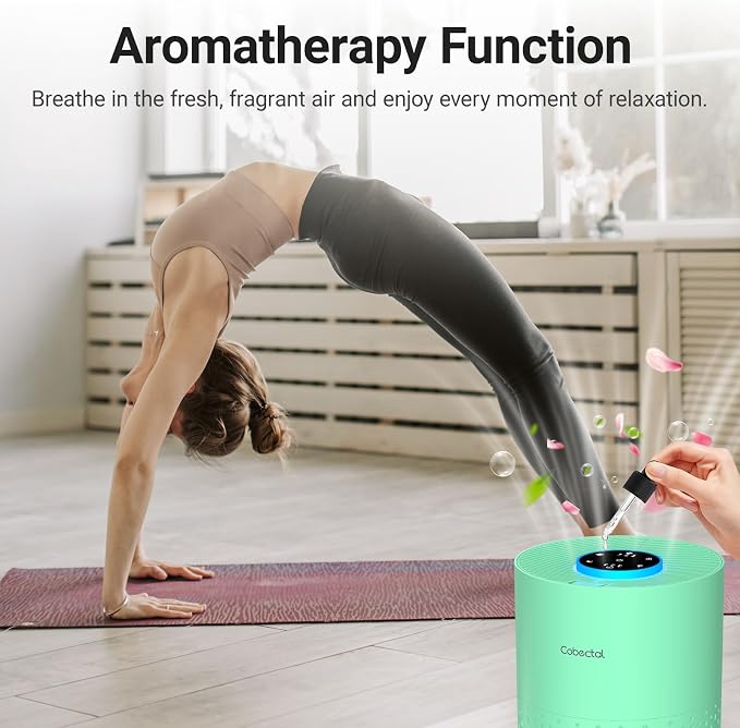 Cobectal Air Purifiers for Home Bedroom, Air Cleaner with HEPA 3-in-1 Filter for Room up to 1050 ft², Aroma Function, Sleep Mode, Portable Air Purifiers for Office, Dorm, RVs, Hotel, Green
