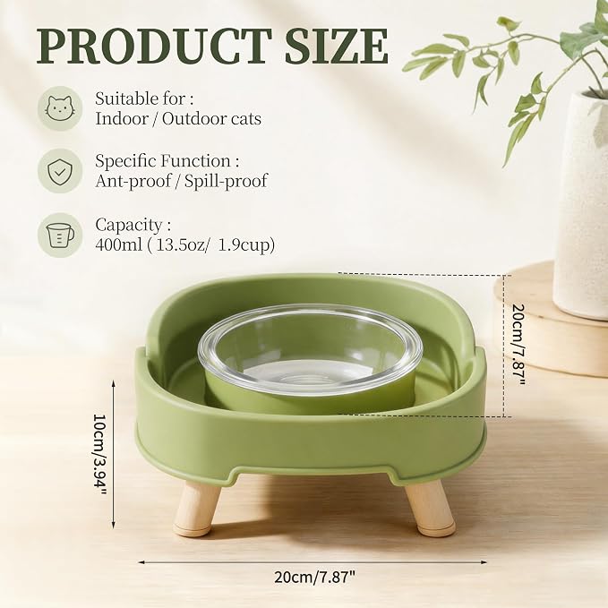 Ant Proof Cat Food Bowl, Elevated Cat Feeding Bowl, Green, 2pcs | Prevents Ants from Entering and Reduces Neck Stress, Non-Slip Elevated Cat Feeding Bowl