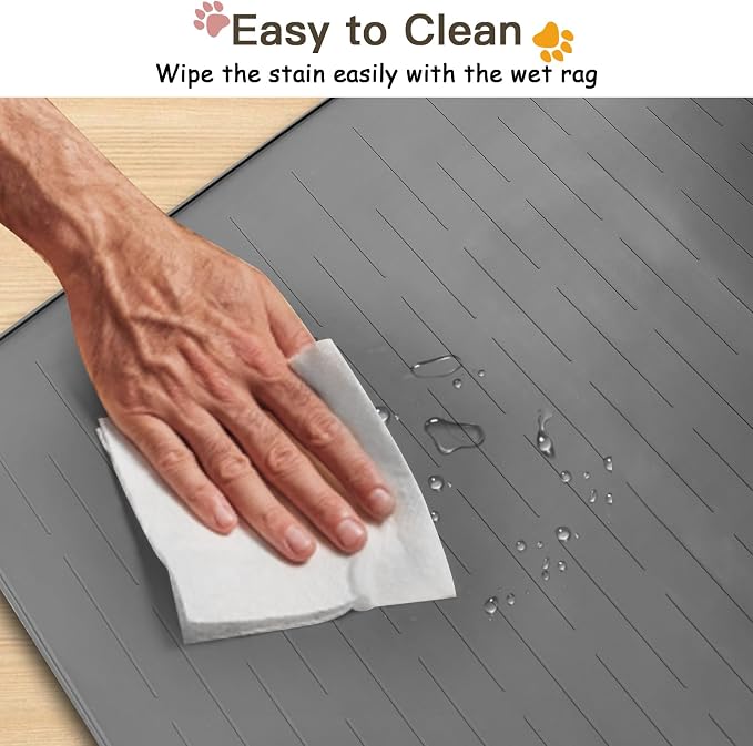 Largest Dog Food Mat, 39.5"x29.5" Silicone Dog and Cat Mat for Food and Water Bowls, Thinken Waterproof Non-Slip XXXL Pet Feeding Mat for Floors (Dark Gray)