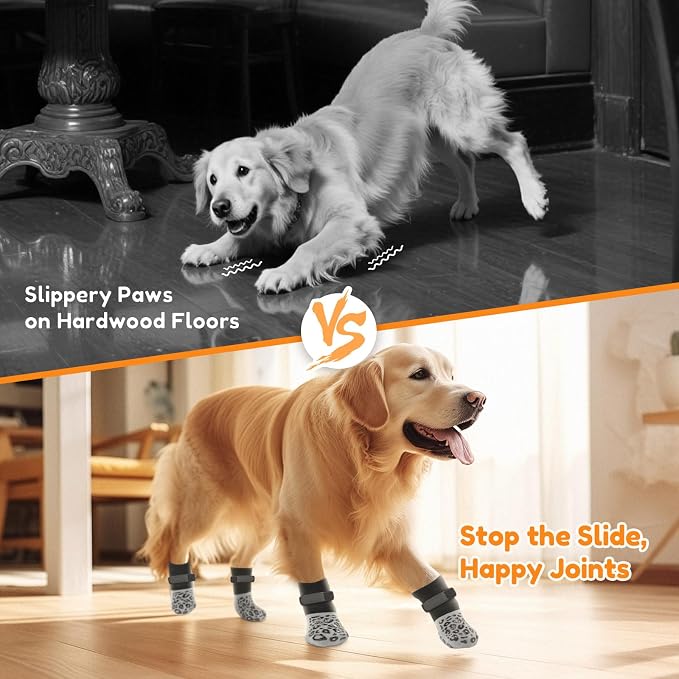 Non Slip Dog Socks with Grippers Prevent from Licking Paws for Senior Dogs | Anti-Slip on Hardwood Floors, Hot Pavement Protection, Stay in Place, Comfortable Fit for Old Dogs, Machine Washable, 2 Pairs
