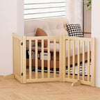 Wooden Freestanding Foldable Dog Gate, 24 Inch Height 3 Panel Pet Gate No Drill for Doorways Stairs, Fully Assembled Indoor Puppy Fence (Wood Color, 60" W x 24" H)