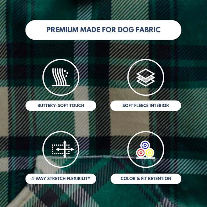 Spark Paws Dog Hoodie – Premium Dog Sweater for Small, Medium, and Large Dogs | Warm Outfits for French Bulldogs, Pitbull, Puppy, Winter Jacket Alternative - Green Plaid - S