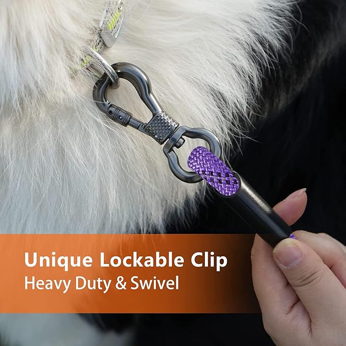 NTR Dog Rope Leash, 20FT Recall Training Lead with 2 Swivel Hooks, Reflective Threads and Soft Rubber Handle, Puppy Leash for Walking, Hunting, Camping for Small Medium and Large Dogs-Purple