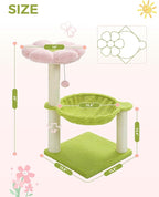 MUTTROS Flower Cat Tree, 28" Cat Tower with Cozy Flower Perch, Large Hammock for Indoor Small Cats, Cute Cat Tree with Sisal Scratching Post and Fur Toy Ball for Kittens, Pink | Plush flower perch, Metal frame hammock, Sisal post, Fluffy toy ball, Thic...