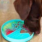 Messy Mutts Round Slow Feeder, 8 Inch, 2 Cup, Teal | 8 Inch Round Silicone Puzzle Slow Feeder For Dogs And Cats, Holds 2 Cups, Dishwasher Safe