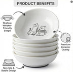 Non-Slip Cat Food Bowls, 6 Pack Whisker-Friendly Ceramic Bowls | 5.6-Inch Wide Shallow Bowl, Silicone Base, Food-Safe Ceramic, Dishwasher & Microwave Safe, Easy Clean
