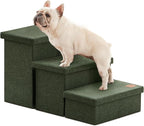 Love's cabin Dog Stairs for High Bed, Foldable Pet Stairs for Small Medium or Large Dogs Puppy with Storage for Bed or Couch, Cat Dog Steps Ramp with Zip up to 200 lbs, Dark Green, 3 Steps