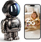 GBIUT Robot Alarm Clock Camera, 2K HD 5G/2.4Ghz WiFi Pet Robot Camera, Human Detection, Night Vision, Two-Way Talk & Motion Alert, Temp Humidity Display, Space Gift for Kids