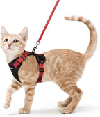 rabbitgoo Cat Harness and Leash Set, Escape Proof Vest, Black & Red | Soft Breathable Mesh, Easy Adjustable Fit, Snap Buckles, Sturdy Clip, Reflective Strips, for Average Cats Walks, S