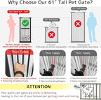 Lumizone 61.02" Extra Tall Pet Gate for Cat Dog 30.12"-38.38" Wide Black | Extra Tall Cat Gate for Doorway Hallway Stairs Pressure Mounted 1.37" Gap No Drilling Auto-Close Dual-Lock