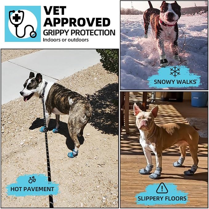 Dog Boots for Large Dogs, Medium Dog Boots & Paw Protectors for Hardwood Floors, Outdoor Dog Booties for Hot Pavement Winter Snow Hiking, Dog Shoes with Reflective Strips