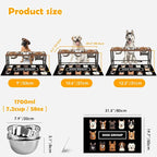 ADENGL Triple Elevated Dog Bowls Stand for Multiple Dogs, 3 Height Adjustable Raised Dog Bowl Stand with 3 Stainless Steel 1700ml(58oz) Bowls & Wood Tray & Mat