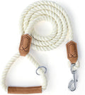 Mile High Life Dog Leash Braided Cotton Rope w/Leather-Wrapped Ends/Handle | Rust-proof 360° swivel clasp, Heavy-duty for medium/large breeds. Great for weddings, daily walks (4 FT, 1/2", White)