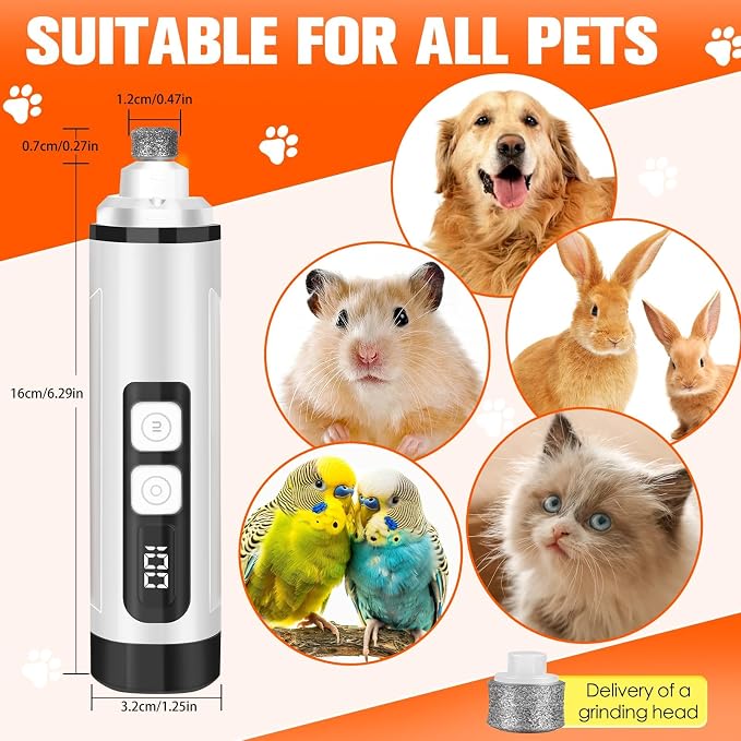 Dog Nail Trimmers Ultra Quiet Electric Pet Dog Nail Clippers Cat Nail Clipper with Led Lights Nail Grinder High Speed Nail File Electric Clippers for Grooming Small, Medium (White)