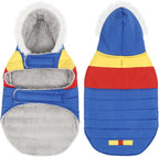 HDE Dog Puffer Jacket Fleece Lined Warm Dog Parka Winter Coat with Harness Hole 90s Colorblock - XL