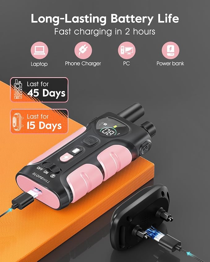 SLOPEHILL Dog Shock Collar,4200FT Dog Training Collar with Remote,Pink | IP68 Waterproof e Collar with Beep,Vibration,Safe Shock,Light,No Shock Mode,Shock Collar for Small Medium Large Dog 8-140lbs