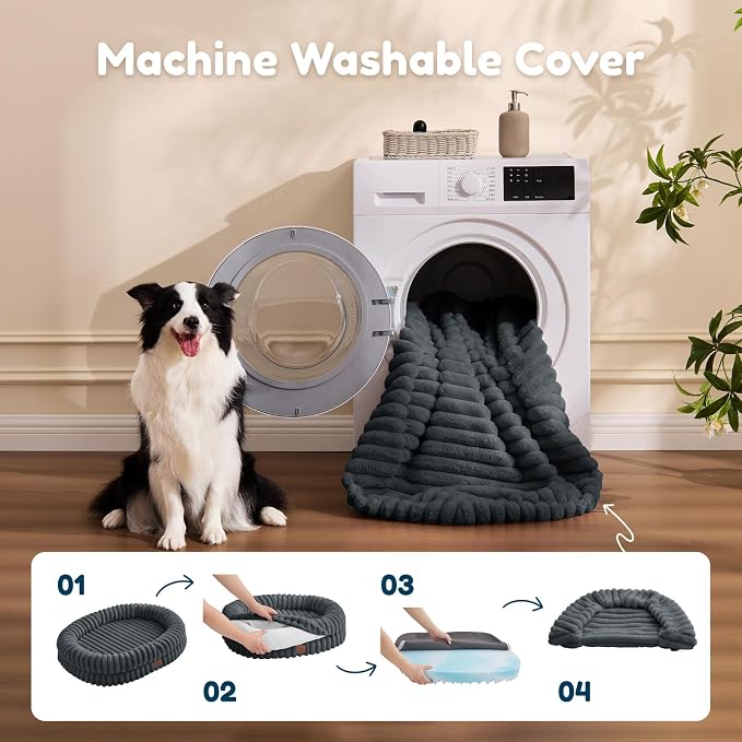 ChiXnuggle Orthopedic Dog Bed, Washable Cover, Faux Fur Bolster Pet Couch | waterproof,egg crate foam,non-slip bottom,for small medium dogs,dark grey,30*24*7,dog sofa,puppy bed