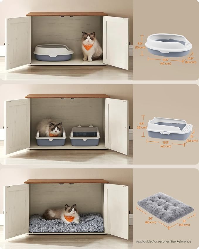 Feandrea Cat Litter Box Enclosure, Litter Box Furniture Hidden, Indoor Cat House, End Table, 27.6 x 19.7 x 19.7 Inches, Rustic White and Honey Brown UPCL022K02