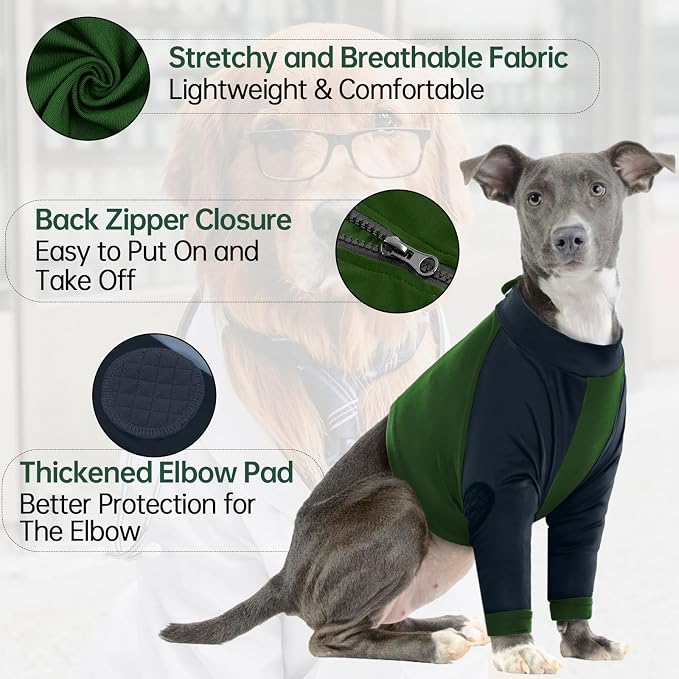Lelepet Dog Recovery Sleeve for Wounds Front Legs, Stop Licking Dog Shirt | Elbow Protector for Leg Injuries Shoulder Wounds After Surgery Male Female,Zippered Long-Sleeved Shirt Cone Alternative S-3XL