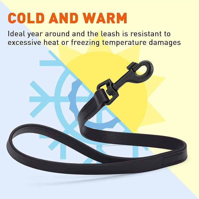 Dogline Biothane Waterproof Dog Leash Strong Coated Nylon Webbing with Black Hardware Odor-Proof Easy to Clean High Performance for Small or Large Dogs Made in USA 2 ft Lead, Black