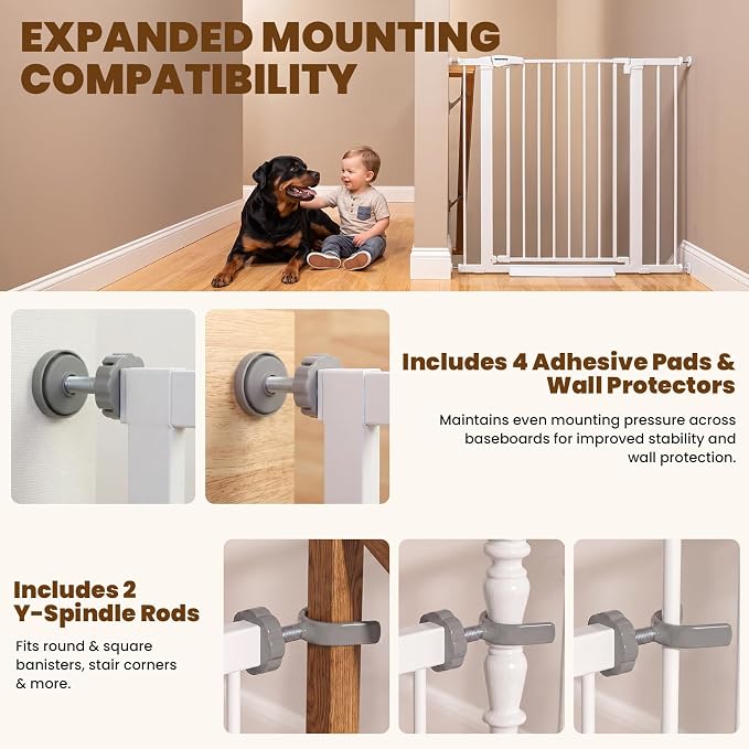Mumeasy 36" Extra Tall Dog Gate,29.7"-40.5" Baby Gate for Stairs & Doorways | Pressure Mounted Toddler & Pet Safety Gate, Double Lock, Auto Close Walk Thru Door for Kitchen, House, Indoor, Outdoor, White