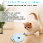Rechargeable Interactive Cat Toy, Blue | Smart Sensor Pop-Up Feather Toy, 7 Holes, USB Powered Automatic, For Indoor Cats