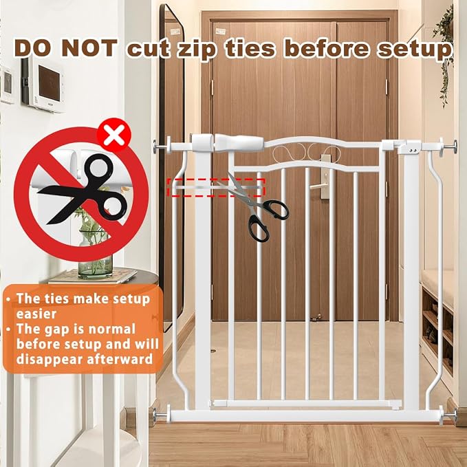 Extra Wide Baby Gate for Doorways No Drill 29.53"-53.1", 30" Tall Auto Close Press Mounted Baby Safe Gate for Stairs, Walk Through Dog Gates for Doorways, White