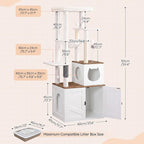 HOOBRO Cat Tree with Litter Box Enclosure, Tall Cat Tower for Indoor Cats | All-in-One Modern Cat Condo, Hidden Litter Box Enclosure Furniture, White and Walnut WH51MZ03