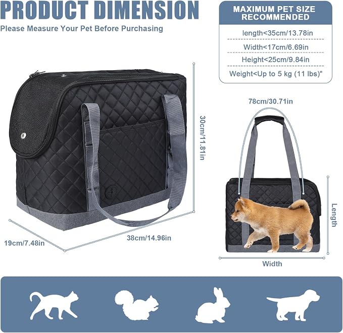 Dog Purse Carrier for Small Dogs, Soft Sided Pet Carrier with Pockets, Foldable Dog Carrier Purse for Puppy, Rabbit, Cat, Washable Breathable Pet Carrier, Dog Carrier Bag for Outdoor Shopping Travel