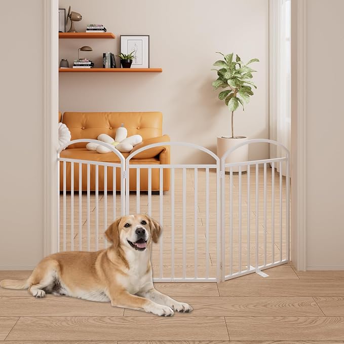 SNUOWU 3 Panles Full Matel Freestanding Dog Gates, 72" Extra Wide 32" Tall Free Standing Dog Pet Gate for Indoor & Outdoor. Foldable Pet Fences for Doorways, House, Stairs, Porch, Deck, Yard