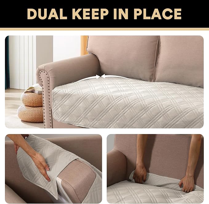 Couch Cover for Dogs Waterproof Couch Covers for 3 Cushion Couch Sofa Pet Cover for Sectional Couch Furniture Bed Sofa Cover Washable,French Oak,47x68 Inch