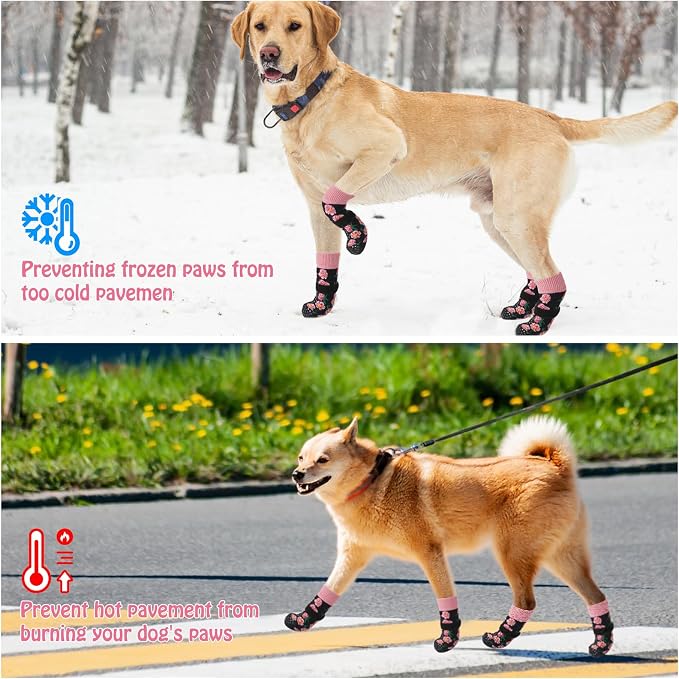 SCENEREAL Anti Slip Dog Socks to Prevent Licking Paws for Hardwood Floors | Double Sides Dog Shoes Boots & Paw Protectors for Hot/Cold Pavement, Dog Grippy Booties for Small Medium Large Senior Dogs
