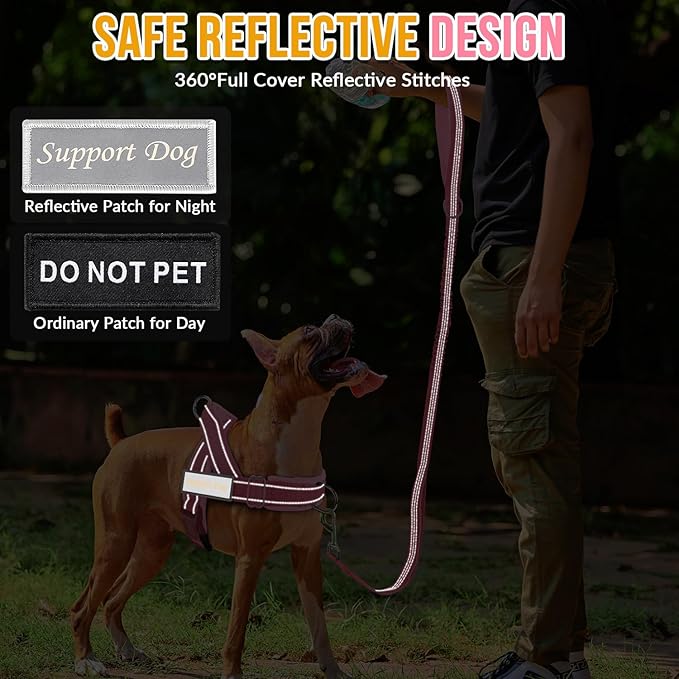 SlowTon No Pull Dog Harness - Heavy Duty Dog Harness and Leash Set for Medium Large Dogs, Reflective Tactical Harness with Soft Padded and Front Clip for Easy Walk and Training (Pink, M)