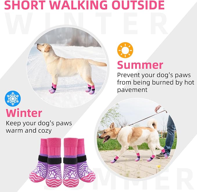 PUPTECK Anti Slip Dog Socks, Shoes with Grippers to Prevent Licking Hardwood Floors Traction, Rubber Boots & Paw Protectors for Small Medium Large Dogs Cold/Hot Pavement, Senior Dogs Booties Purple