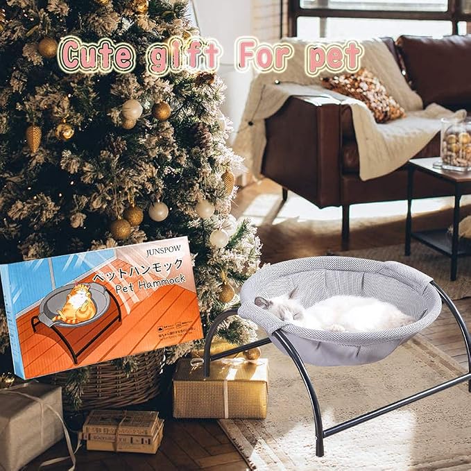 JUNSPOW Cat Bed Dog/Pet Hammock Bed Free-Standing Kitty Sleeping Cat Supplies Pet Supplies Whole Wash Stable & Breathable Easy Assembly Indoors Outdoors, 16.9 in x 16.9 in x 9.5 in