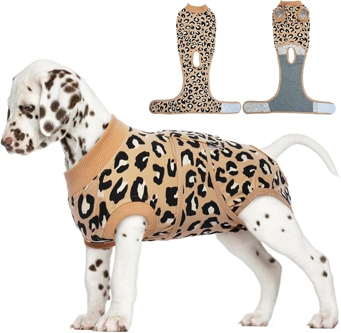 FUAMEY Dog Surgery Recovery Suit, Soft Breathable Neuter Suit for Male Dogs | Post Neuter Surgery Suit, Alternative to Cone of Shame, Wound Care for Dogs, Anti-lick Dog Recovery Suit Brown Leopard XS