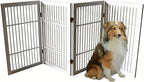 Urnporium Pet Dog Gate Freestanding, Strong Durable Folding Wooden Fence, Portable Acacia Hardwood Safety Barrier for Indoor & Outdoor Use (White Pet Gate, 4 Panel 30" Tall)